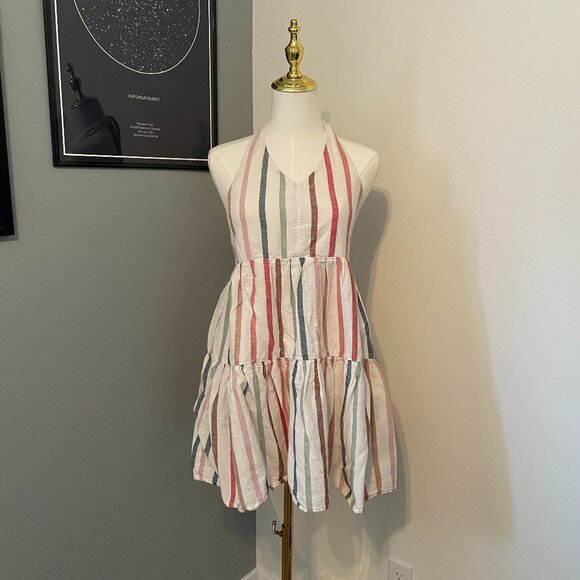✨3/$20✨ American Eagle Striped Halter Sundress | Open Back Tiered Skirt - Picture 2 of 3